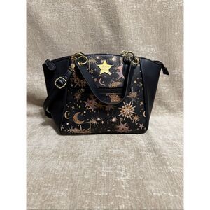 Betsey Johnson Black and Gold Starry Satchel